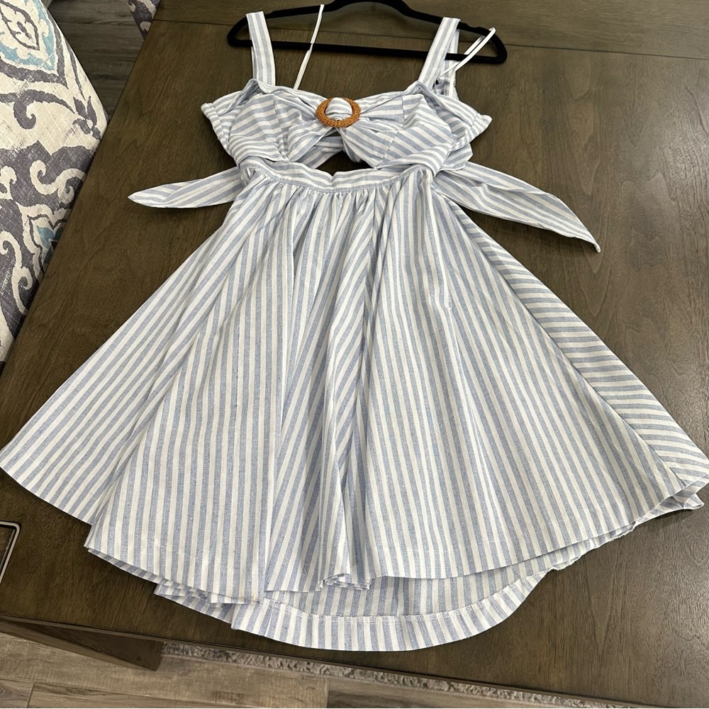 Aakaa Blue and White Striped Tie-BackDress - Picture 6 of 15